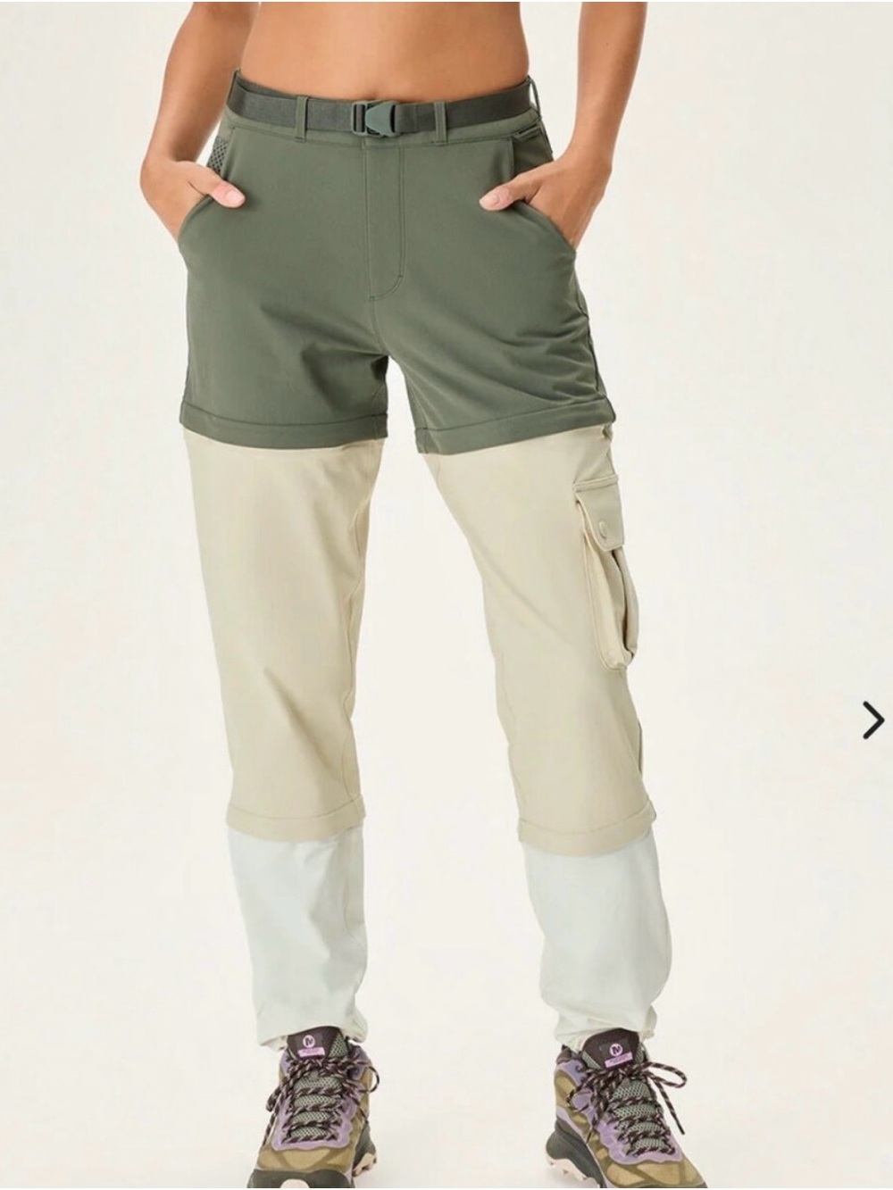 Outdoor Voices RecTrek Zip-Off Convertible Cargo Track Pants - Olive & Cream